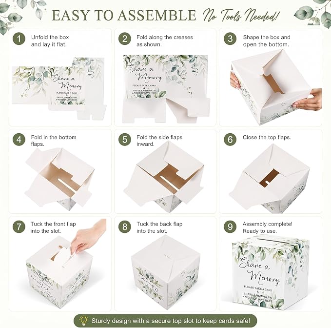 Pajean 50 Pcs Greenery Share a Memory Cards for Collections of Life, Memory Cards Box Guest Ideas for Funeral Graduation Wedding Bridal Shower Birthday Anniversary Retirement(Classic Style) - Image 4