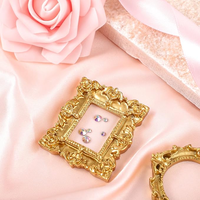 Vicenpal 25 Pcs Gold Mini Vintage Picture Frames Bulk | Small Vintage Photo Frames, Antique, Resin, Baroque, Ornate, Cute Wallet Size, for DIY Jewelry Gifts Christmas Wedding Decor - Image 2