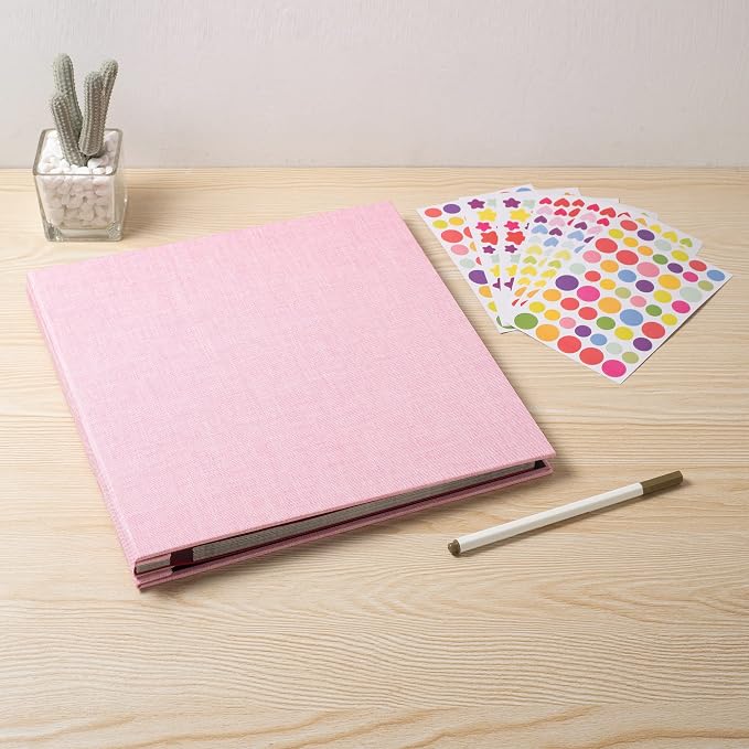 Photo Album Self Adhesive Scrapbook 3x5 4x6 5x7 6x8 Magnetic Album DIY Scrap Book 11x10.6 Inch 40 Black Sticky Pages Linen Cover DIY Photo Album(Pink) - Image 6