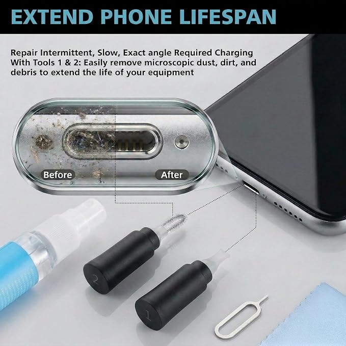 ECASP Cleaner Kit for AirPod,Multi-Tool iPhone Cleaning Kit,Cell Phone Cleaning Repair & Recovery for iPhone & iPad(Type C)Charging Port,Lightning Cables&Connectors,Easy to Store & Carry Design,Black - Image 4
