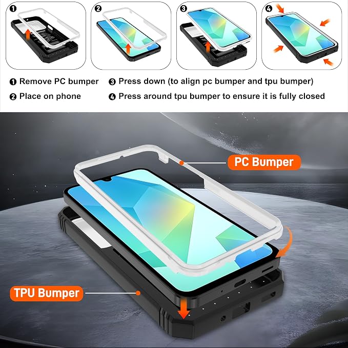 Gritup for Galaxy A16 5G Phone Case: Samsung A16 Case with 2*Screen Protector, Magnetic Stand & Slide Camera Cover, Shock Proof Military-Grade para Galaxy A 16 Phone Cover, White+Black - Image 3