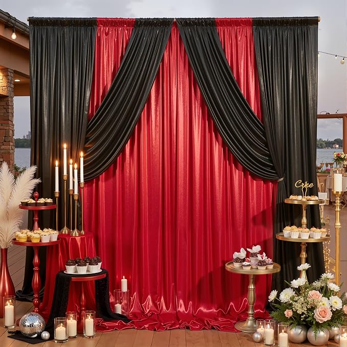20ft x 10ft Red Black Sequin Backdrop Curtain for Parties, Wrinkle Free Glitter Photo Backdrop Drapes 4 Panels 5x10ft Back Drop Cloth for Wedding Photography Background - Image 8