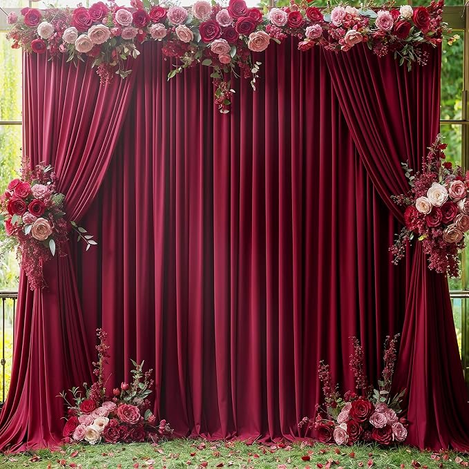 6 Panels Burgundy Backdrop Curtain for Parties Wedding Wrinkle Free Maroon Photo Curtains Backdrop Drapes Fabric Decoration for Birthday Engagement Ceremony 30ft(W) x 10ft(H) - Image 9