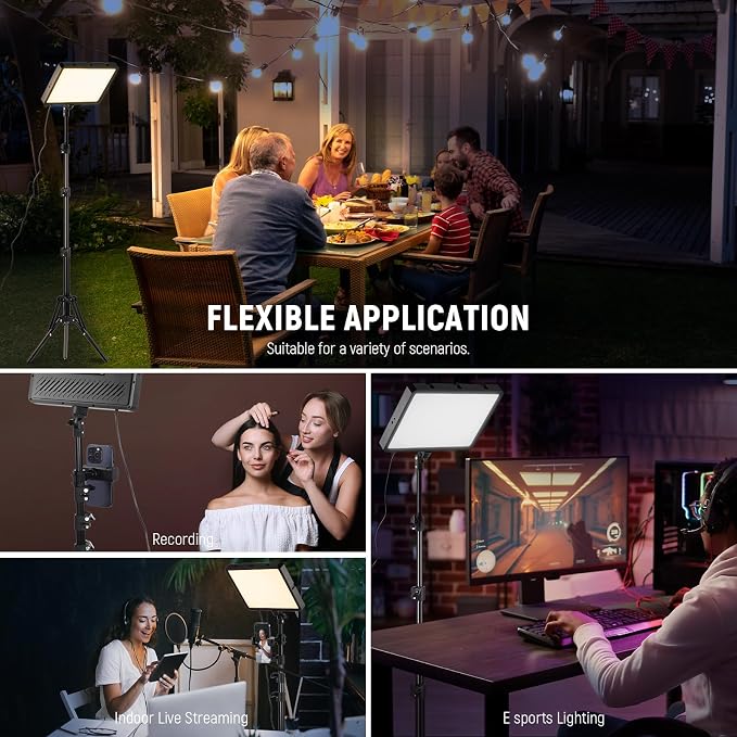 NEEWER Basics 2Pcs LED Video Light Panel with 59'' Tripod Stands/Phone Holders, 2700-6500K 850Lux Dimmable Plastic Studio Lighting for Photography Filming Recording Live Streaming, No Adapter, BP300 - Image 2