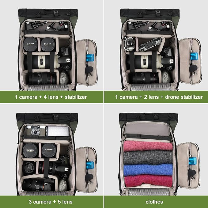 Camera Backpack for Photographer DSLR SLR Waterproof Camera Bag with Laptop Compartment Tripod Holder Roll Top Photographer Case for Hiking Traveling - Image 2