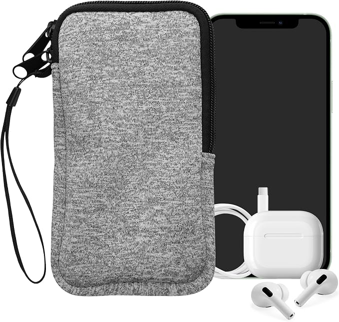 kwmobile Universal Phone Pouch Size XXL - 7" - Neoprene Smartphone Pouch with Zip - Water-Repellent Mobile Phone Case - Sleeve in Light Grey/White - Image 8