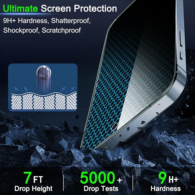 IMBZBK 3 Pack Privacy Screen Protector for iPhone 15,Tempered Glass | 9H+ Hardness, Military Grade Shatterproof, Case Friendly, Bubble Free Easy Installation Frame, with 3 Camera Lens Protectors - Image 7
