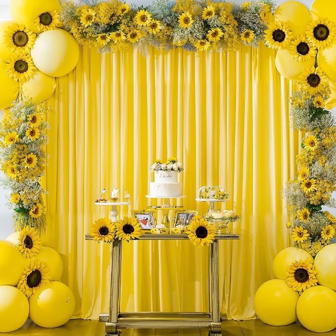 Yellow Backdrop Curtains-Wrinkle-Free Polyester Photography Drapes Party Curtain Background for Baby Shower Wedding Decorations- 32 X10FT (Yellow) - Image 6