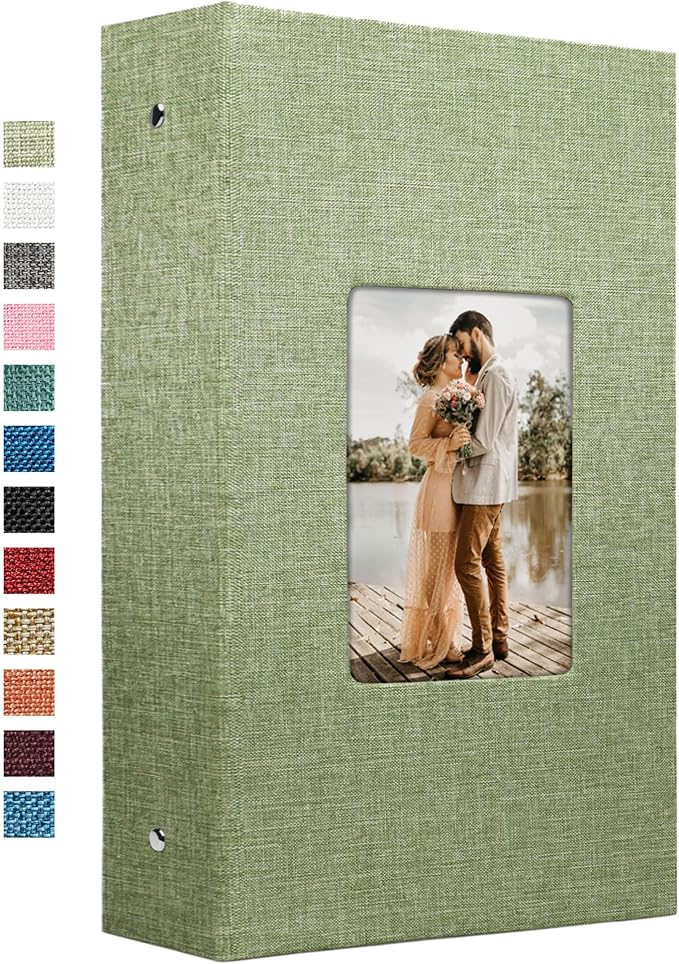 Vienrose 4x6 Photo Album,420 Pockets,Linen Cover with Window,Grass Green | Linen Hardcover, Slip In Photo Book, Family Memory Album, Travel Keepsake by Vienrose