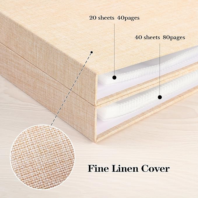 Mublalbum 12x12 Inch 3 Ring DIY Scrapbook Photo Album 40 Pages, Beige | 3 Ring Binder Scrapbook, Linen Cover, 20 Plastic Sleeves 40 Pages, Memory Book for Wedding, Baby, Family, DIY Projects - Image 6