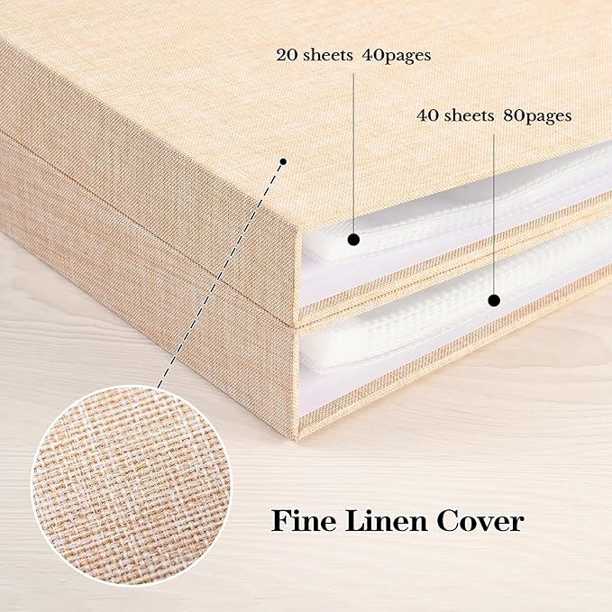Mublalbum 10x10 Inch 3 Ring DIY Scrapbook Photo Album 80 Pages, Beige | 3 Ring Binder Scrapbook, Linen Cover, 40 Plastic Sleeves 80 Pages, Memory Book for Wedding, Baby, Family, DIY Projects - Image 6