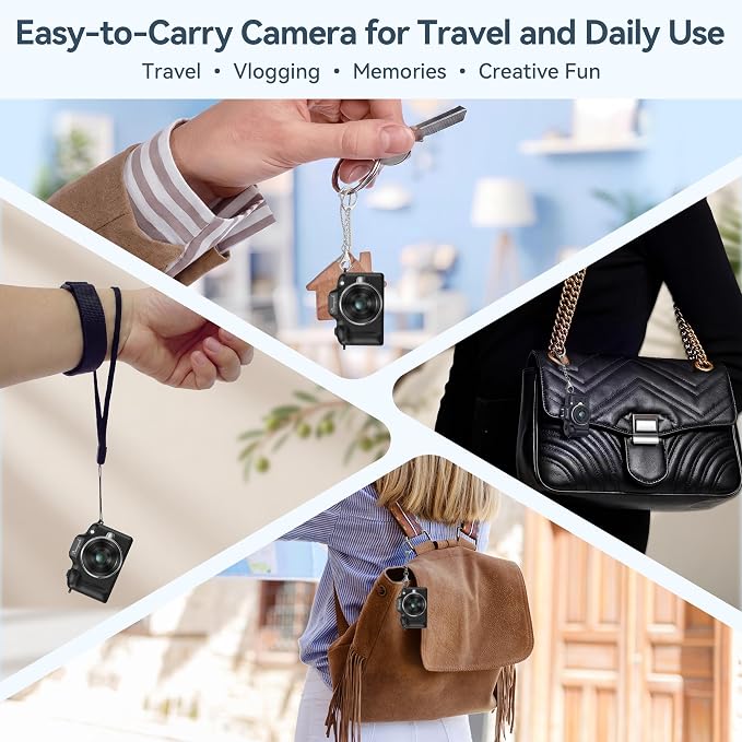 Mini Camera, 1080P HD Retro Keychain Digital Camera for Kids & Adults, Tiny Small Portable Pocket Video Recorder with 32GB Card, Vintage Camcorder for Travel Vlogging Memories, Black - Image 4