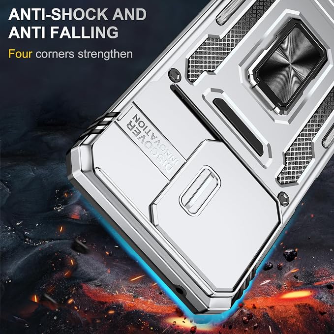 for Moto G 2025 Case with Screen Protector and with Camera Cover, 360°Military Grade Rotatable Kickstand (Heavy Duty) Shockproof Protective, Case for Moto G 2025 Grey - Image 3