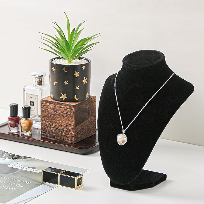 Julysky 3D Necklace Display Stand For Selling,Velvet Chain Jewelry Bust Holder Organizer (1, beige) (4, black) - Image 2