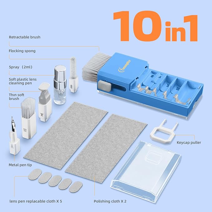 Keyboard Cleaning Kit, All-in-One Laptop & Computer Screen Cleaner, SkyBlue | Multi-function Electronic Cleaner, Soft Bristle Brush, Computer Screen-safe Spray, Compact, for MacBook, iPad, iPhone, earbud - Image 4