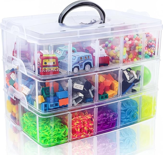Bead Organizer 3 Tier 30 grid Stackable Craft Tackle Storage Container | Stackable 3-Tier Design, 30 Compartments, for Beads Washi Tape Toys Jewelry Beauty and Sewing Supplies by SGHUO