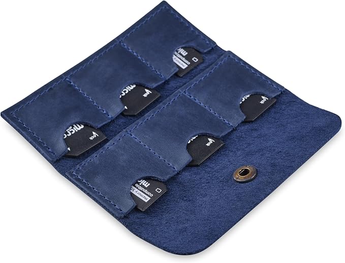Leather SD Card Holder, SD Card Case, Micro SD Card Holder Organizer, SD Card Storage Case, Memory Card Case Cover, Travel Memory Card Case (Blue) - Image 3