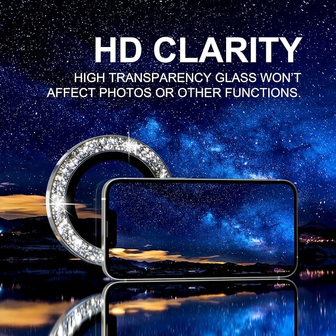 Choiche for iPhone 17e / 16e Camera Lens Protector Bling, Glitter-Silver | Ultra HD, 9H Tempered Glass Camera Cover Screen Protector Metal Individual Ring Decoration Accessories, 1-Lens, 6.1-inch - Image 5