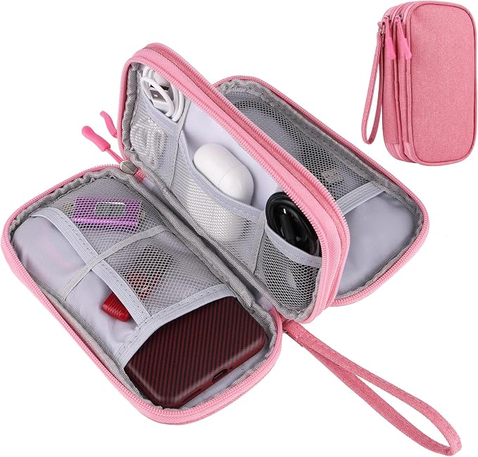 JIAKAI Travel Cable Organizer,Electronics Accessories Organizer Bag,for Charger, Phone, memory card,Travel Gadget Bag-Pink by JIAKAI