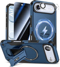 Goton 3 in 1 for iPhone Air Case with Privacy Screen Protector Blue | Glass Camera Lens Protector,Compatible for MagSafe,Invisible Kickstand, Shockproof Phone Cover for iPhone 17air by Goton