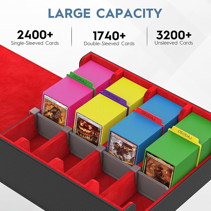 4 Row Trading Card Storage Box, 3200+ MTG Card Storage, Black & Red | TCG Card Organizer Box with 24 Colorful Dividers and 4 Stands, Bulk PKM Storage, Deck Case Holder Fits for YuGiOh, Game Cards - Image 3