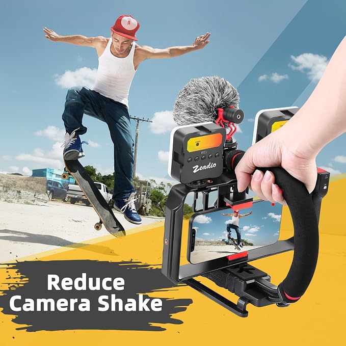 Zeadio Smartphone Camera Stabilizer, All-in-One Video Rig Kit with Phone Cage, RGB Video Light, Microphone, Action Camera Adapter, Compatible with Smartphones, Action Camera, DSLR, Cameras etc - Image 4