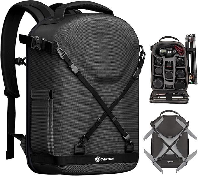 TARION Hard Shell Camera Backpack Bag for Photographers Compact 13L TRH | 3-Side Hard Case, 14.5" Laptop Compartment, External Load, Waterproof Raincover, for DSLR SLR Mirrorless Camera Drone by TARION
