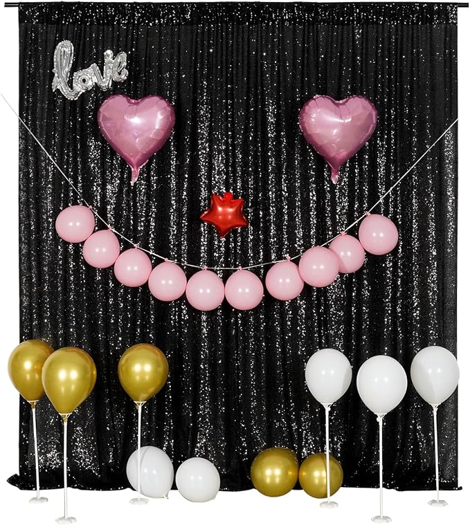 Poise3EHome Black Sequin Backdrop,8FT x 10FT Sequin Photography Backdrop Curtain for Party Decoration - Image 2