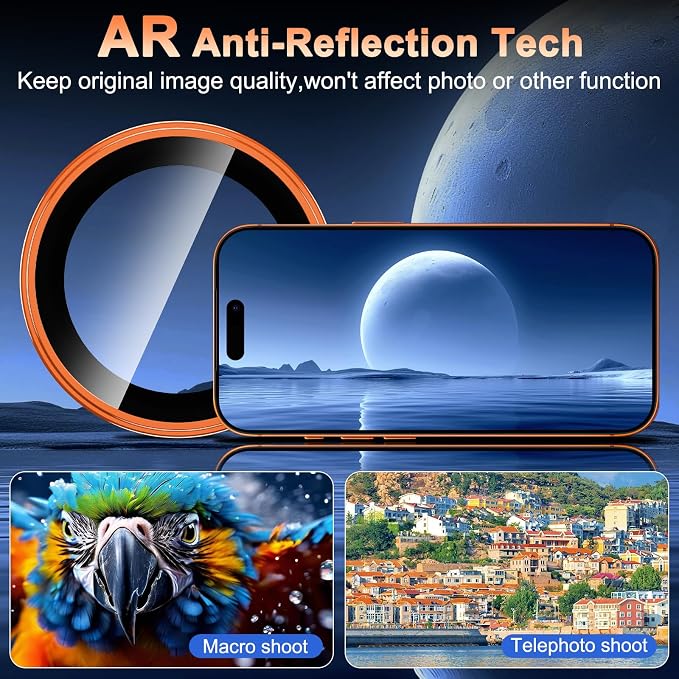 Meshine for iPhone 17 Pro/17 Pro Max Camera Lens Protector,Scratch Proof,Strong Adsorption,9H Hardness with Metal Ring Camera Cover,Ultra Thin Case Friendly, Accessories Lens Protector,Orange - Image 4