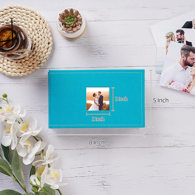 potricher Small Photo Album 4x6 100 Photos, Leather Cover, Blue | Leather 4x6 Picture Album with 100 Horizontal Pockets, Photo Book for Family, Wedding, Anniversary, and Baby - Image 2