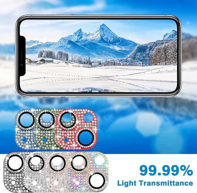 for iPhone 13 & iPhone 13 Mini Camera Lens Protector, Bling 3D Rhinestone Sparkle Diamond 9H Tempered Glass Camera Cover Anti Scratch Shockproof Lens Screen Full Protective Cover - Image 5