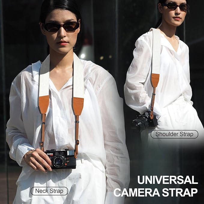 Padwa Lifestyle Corduroy Camera Strap - 2" Double Layer Full Grain Cowhide Leather Head Camera Straps for Photographers, Unique Soft Corduroy Fabric with Quick Release fits all Cameras(White) - Image 5