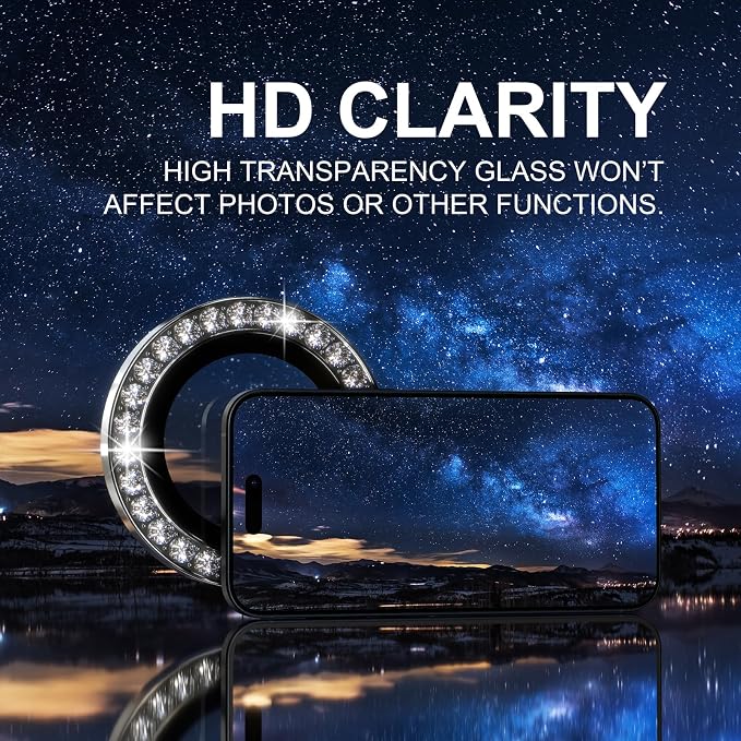 Choiche for iPhone 15/15 Plus Camera Lens Protector Bling, Diamond-Black | Ultra HD, 9H Tempered Glass Camera Cover Screen Protector Metal Individual Ring Decoration Accessories, 2-Lens, 6.1/6.7-inch - Image 5
