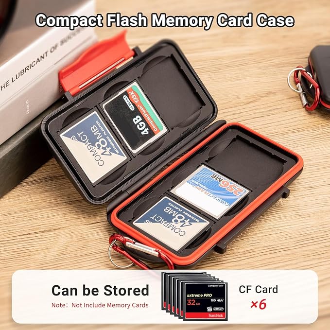 Kiorafoto 6 CF Card Slots Professional Water-Resistant Anti-Shock Compact Flash Card Holder Case Storage Compact Flash Memory Card Protector Wallet with Carabiner | Anti-Shock,Memory Card Holder Storage Carring Case for 6 Compact Flash CF Cards,Hard Sh... - Image 2