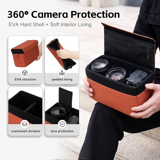 AMBITFUL D1 Cube Camera Insert, Medium/Large Padded Organizer with Dividers for Mirrorless DSLR, Black/Apricot (Orange, M (5.2L)) - Image 2