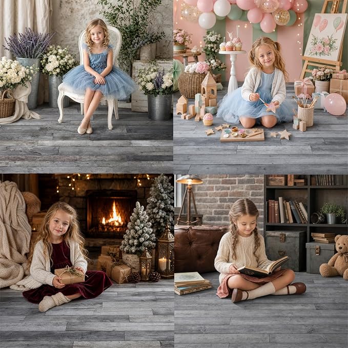 Kate Gray Plank Photography Floor Mat Rubber Photo Studio Floor Backdrop | Natural Timber Wooden Planks Non-Slip Floor Drop For Rustic Newborn, Kids, Portrait, Food, Crafts, Product Photography 5x4ft - Image 6