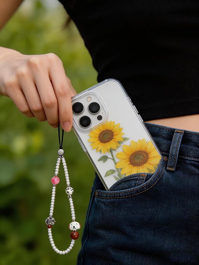 Cell Phone Charm Strap Pearl Beaded Lovely Camera Lanyard Wrist Aesthetic Dog Cute Chain Bracelet String Sweet Handmade Wristlet Accessory for iPhone Samsung All Smartphones Women Girls Cartoon Puppy - Image 4
