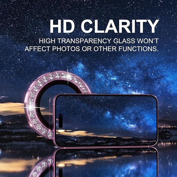 Choiche for iPhone 16/16 Plus Camera Lens Protector Bling, Diamond-Pink | Ultra HD, 9H Tempered Glass Camera Cover Screen Protector Metal Individual Ring Decoration Accessories, 2-Lens, 6.1/6.7-inch - Image 5