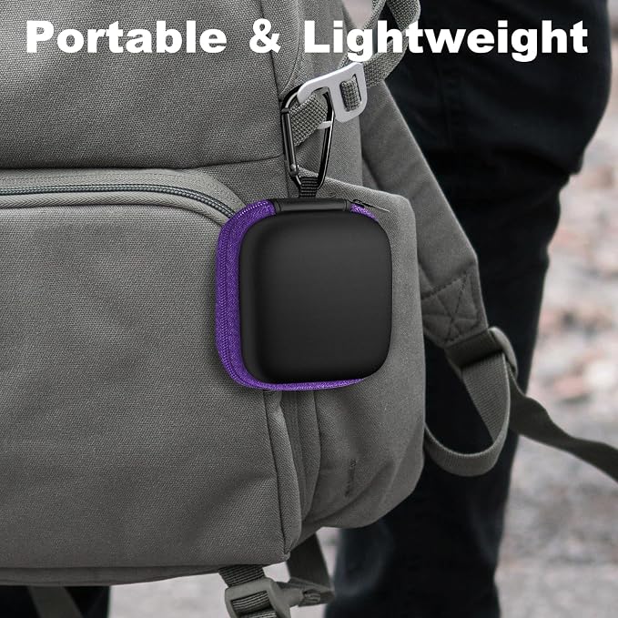 2Pack Square Earbud Case Portable EVA Carrying Case Storage Bag Cell Phone Accessories Organizer with Carabiner for Earphone, Earbud, Earpieces, SD Memory Card, Camera Chips-Purple/Green - Image 6