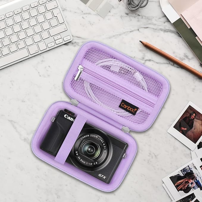 Canboc Camera Case for Canon PowerShot G7 X Mark III/ G7X Mark II, Purple | For SX740/ SX730/ G7X3 Carrying Camera Bag, Zipper Mesh Pocket fits USB Cable, Batteries - Image 7