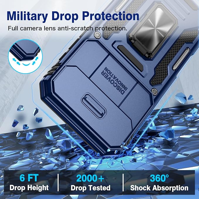 VEGO for iPhone Air Case with Stand and Slide Camera Cover Blue | Privacy Tempered Glass Screen Protector & Ring Kickstand Military Grade Heavy Duty Protection Cover for iPhone 17Air - Blue - Image 6