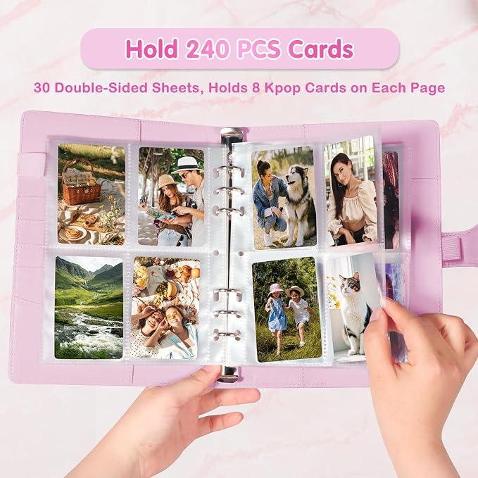 A5 Kpop Photocard Binder with 30 Pack 4-Pocket Card Pages, 6 Ring A5 Binder Card Collector Album with 240 Card Slots,PU Leather Binder Cover with Magnetic Buckle Closure for Organizing Trading Card - Image 2