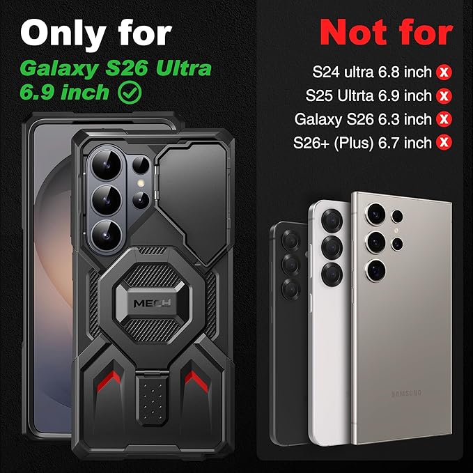 TONGATE Magnetic Stand for Samsung Galaxy S26 Ultra Case, Compatible with Magsafe, [Camera Cover & 2 Front Frames][Military Drop Protection] S26 Ultra Case Built-in Screen Protector & Belt Clip, Black - Image 2