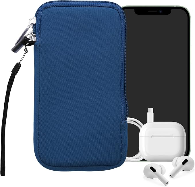 kwmobile Universal Phone Pouch Size XL - 6.7/6.8" - Neoprene Smartphone Pouch with Zip - Water-Repellent Mobile Phone Case - Sleeve in Blue - Image 8