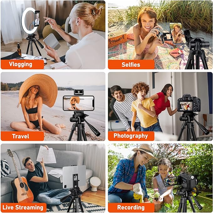 JOILCAN Camera Tripod, 68" Tablet Tripod Stand for Phone Camera | Travel Tripods Compatible with iPad iPhone DSLR SLR Projector, Cell Phone Tripods Stand with Remote/Travel Bag / 2 in 1 Mount - Image 5