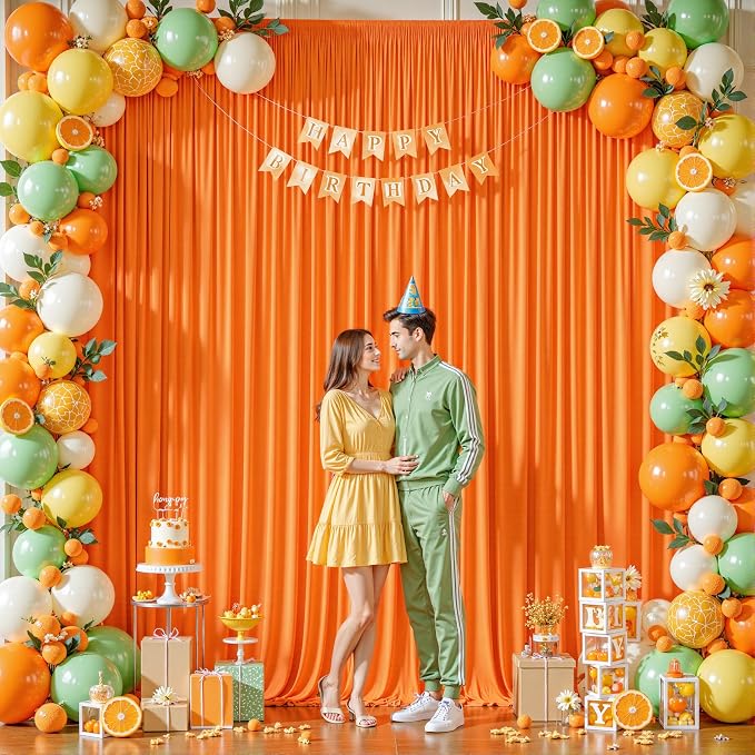 16ftx10ft Wrinkle Free Orange Backdrop Curtain - 10 Feet Photography Backdrop Drapes, Silky Polyester Back Drop Cloth for Wedding Baby Shower Balloon Arch Background - Image 4