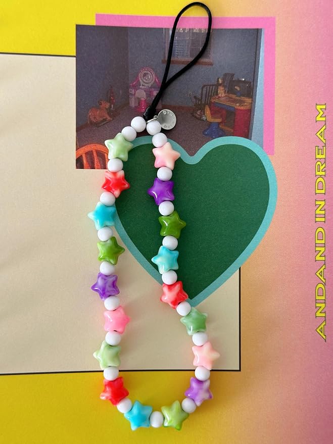 Drawwind Phone Charm Beaded Wristlet Strap Universal Cell Phone Lanyard Cute Bracelet Wrist Strap Beaded Chain String Handmade Accessories for Case Camera Bags (Star Girl) - Image 2