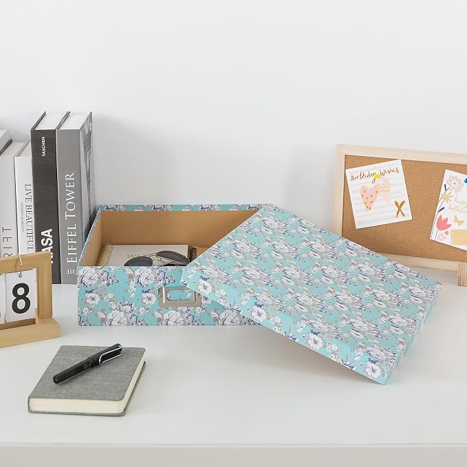 Soul & Lane - Floral Photo Storage Box, 14.8x13x3.7 In, Blue Cottage | Large Scrapbook Keepsake Memory Organizer with Lid, Decorative Cardboard Storage for Photos, Letters, Albums and Papers - Image 4