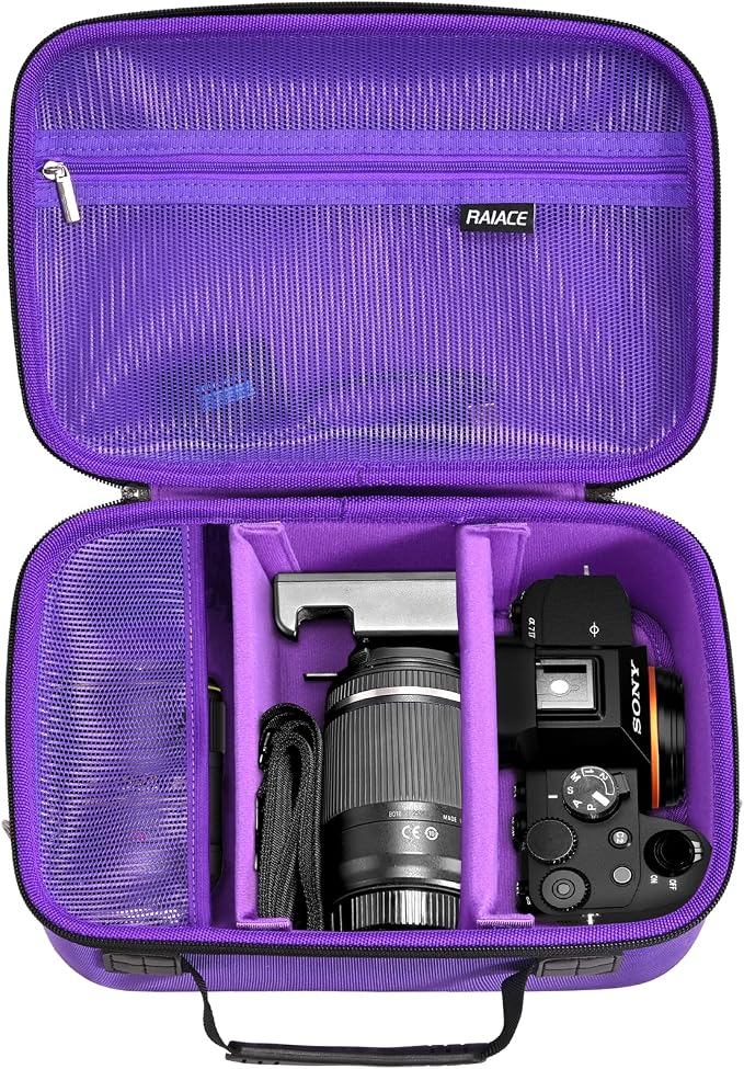 RAIACE Hard Case Compatible with Sony Alpha 7 II III IV/7R V Camera, for Nikon, for Canon, for Pentax and More.Large Capacity With Mesh Pocket for Lens, Charger, Cables, Cards and Accessories.-Purple by RAIACE