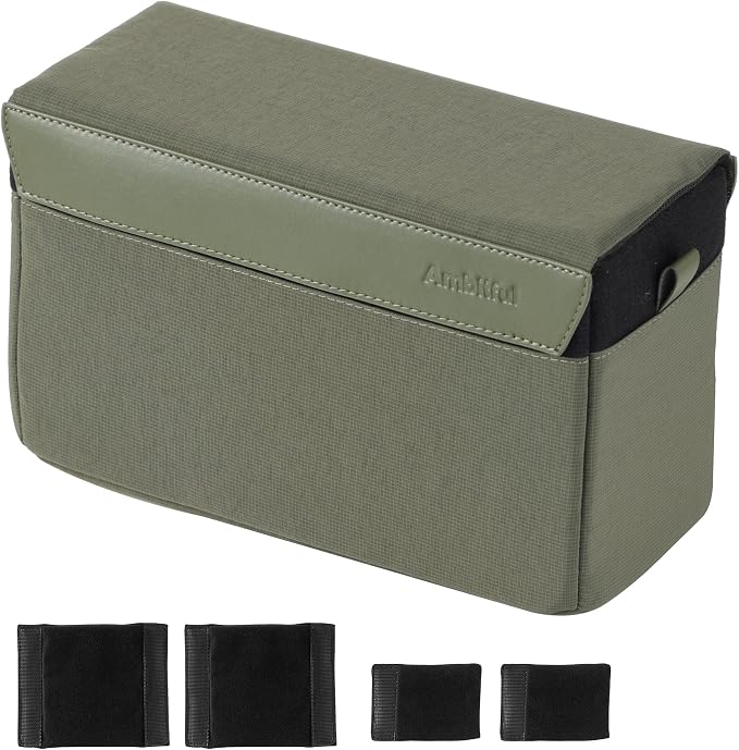 AMBITFUL D1 Cube Camera Insert, Medium/Large Padded Organizer with Dividers for Mirrorless DSLR, Black/Apricot (Green, M (5.2L)) by Ambitful
